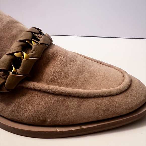 Beige Loafers with Gold Chain Accent - Picture 9 of 9